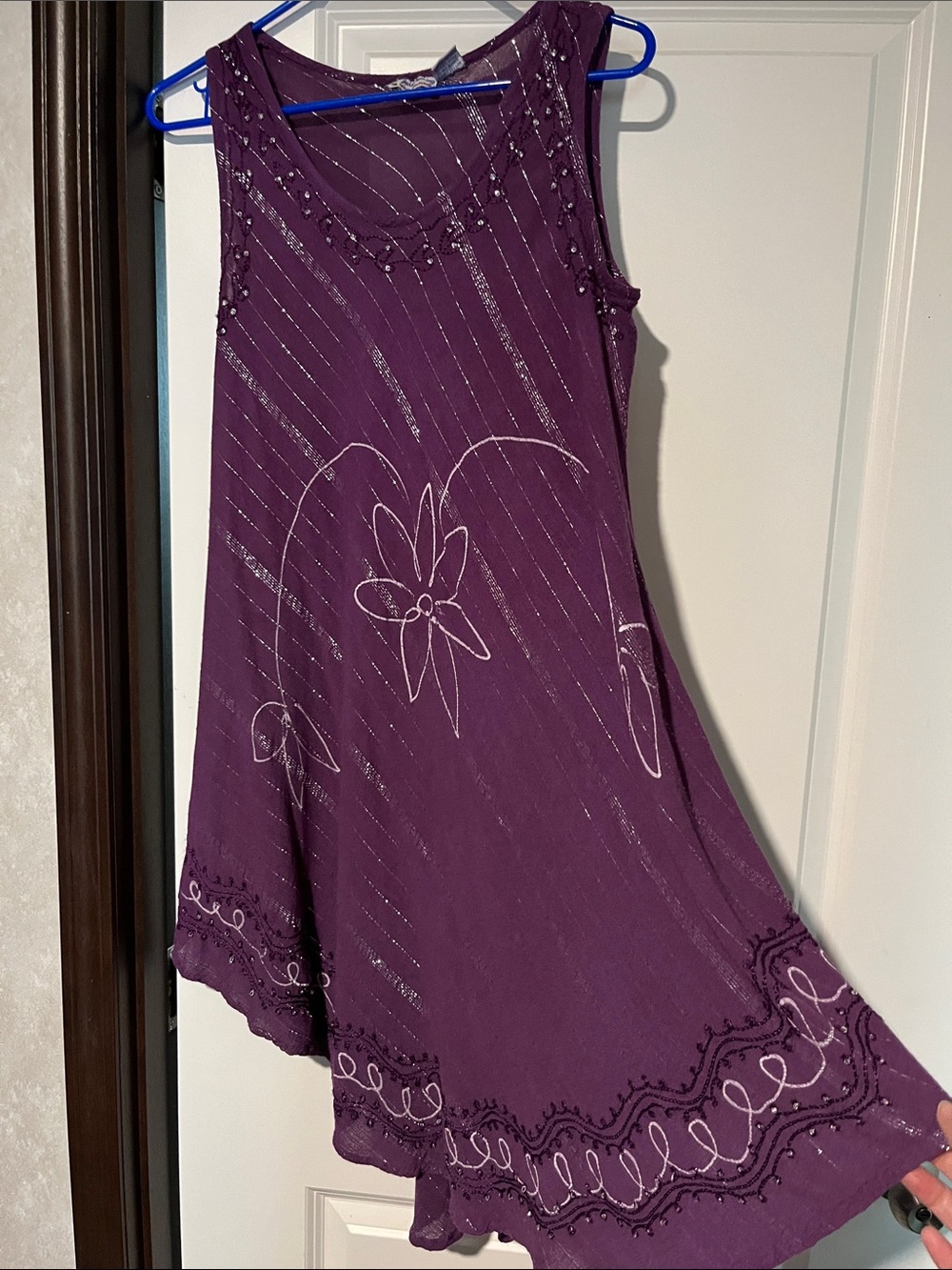Sleeveless Purple Embroidered A-Line Midi Dress